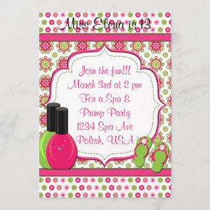 Spa Day of Pampering Pink Green Invitation d'anniv