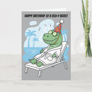 Spa Day T-Rex Birthday Hat Funny Dinosaur Card