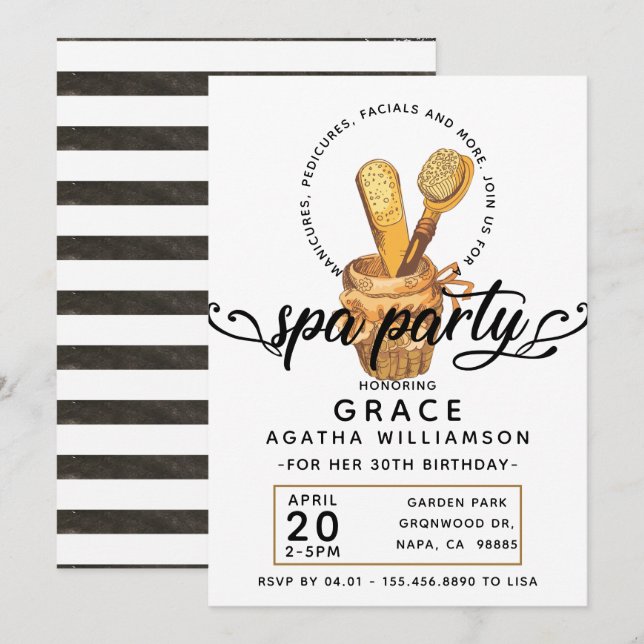Spa Day Vintage Birthday Invitation (Front/Back)