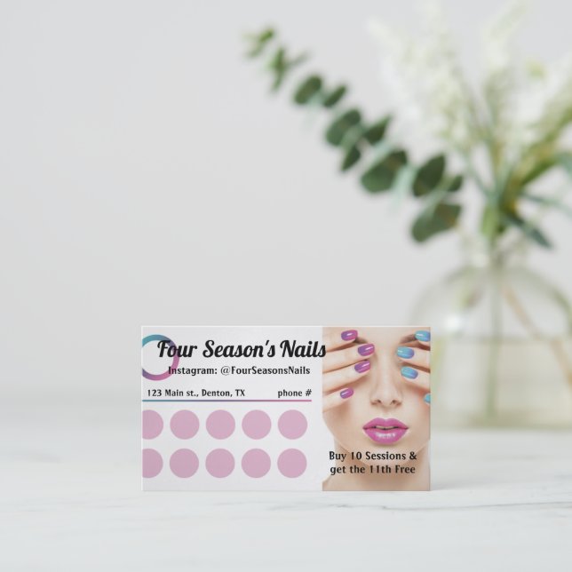 Spa, Fitness, Salon, Nail Salon Loyalty Punch Card (Standing Front)