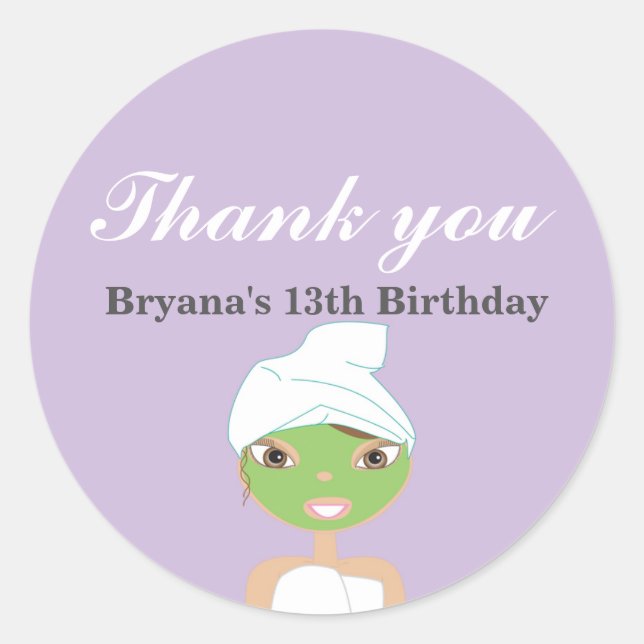 SPA Girl birthday party beauty favour sticker (Front)