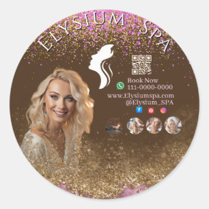 Spa Glitter Terracotta Sign Beauty  Wellness Classic Round Sticker