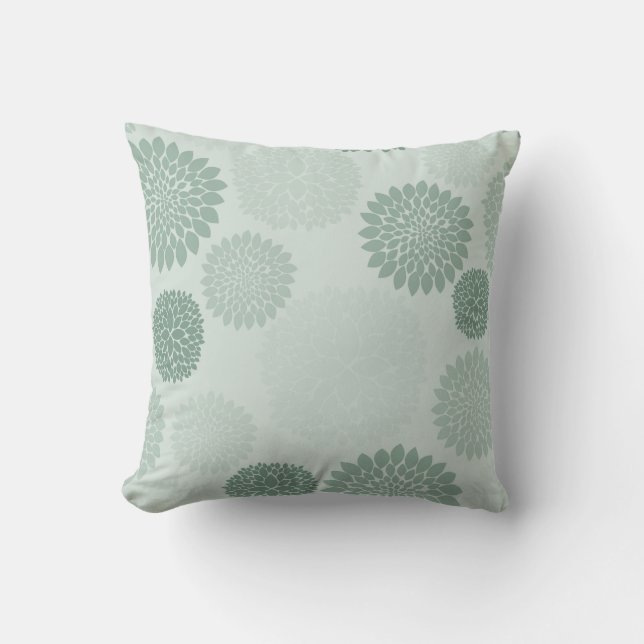 Spa Green Flowers Throw Pillow (Front)