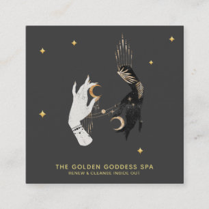 *~* Spa Hands Stars Moon Mystic Gold Palm Leaves Square Business Card