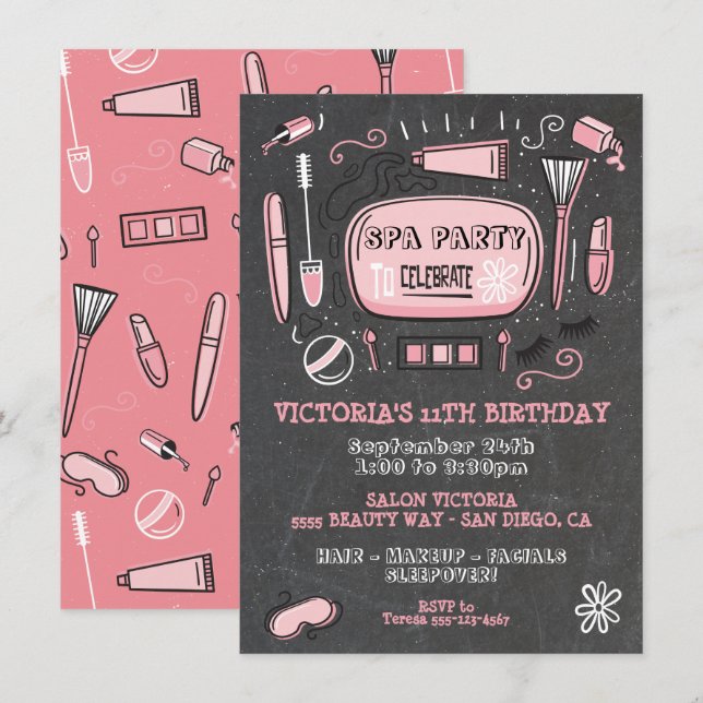 Spa Makeup Birthday Party Invitation (Front/Back)