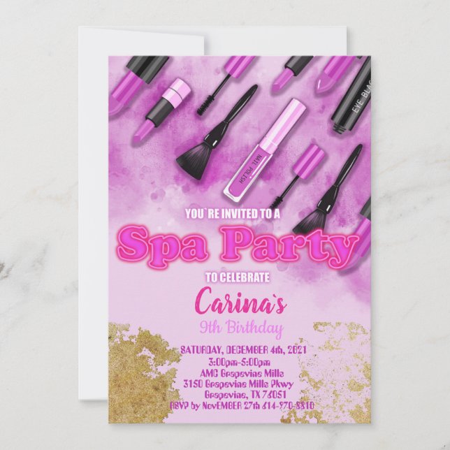 Spa Makeup Glam Birthday Invitation (Front)