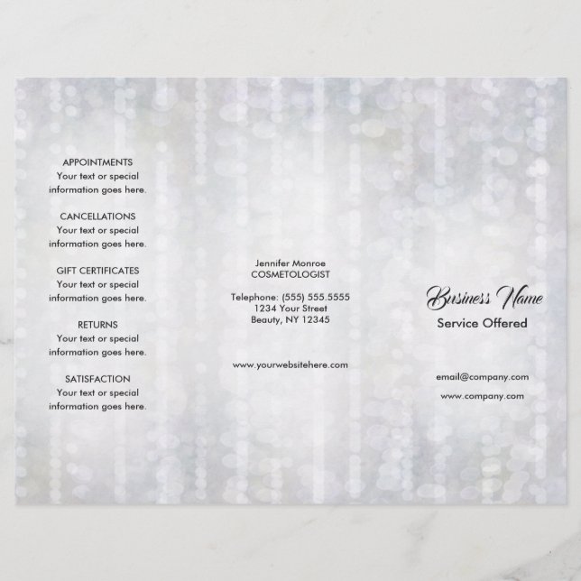 Spa, Massage, Hairstylist Menu & Pricing (Front)