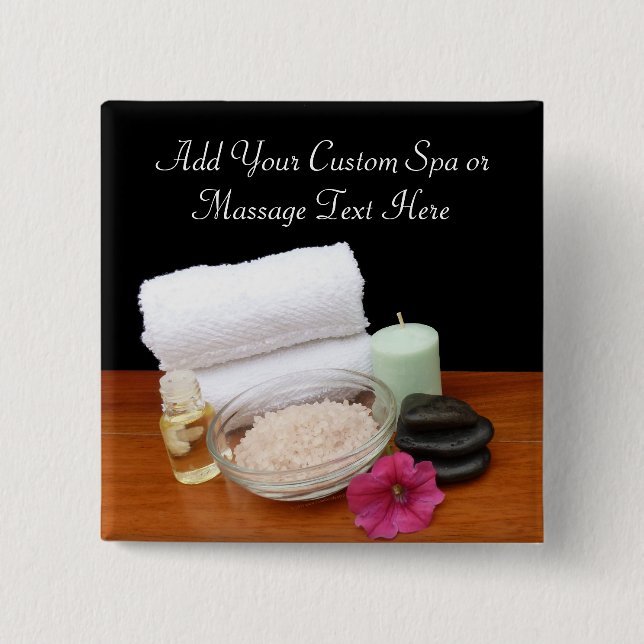 Spa/Massage/Pedicure Salon Scene Black/Colour 2 Inch Square Button (Front)