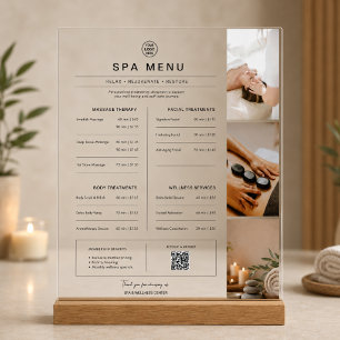 Spa Massage Therapist Services Price List Acrylic Sign