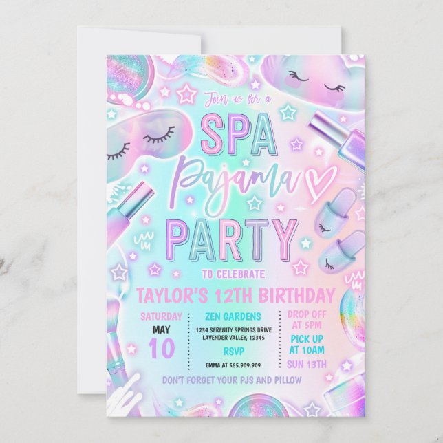 Spa Pajama Party Pastel Spa & Sleepover Birthday Invitation (Front)