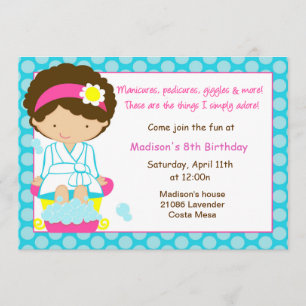 Spa Party Blue Dots Invitation