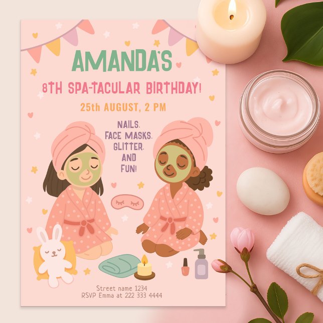Spa Party for Girls Pink Birthday Invitation (Creator Uploaded)