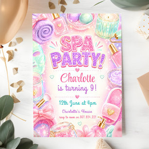 Spa Party Girls Pink Glitter 8th Birthday Invitation
