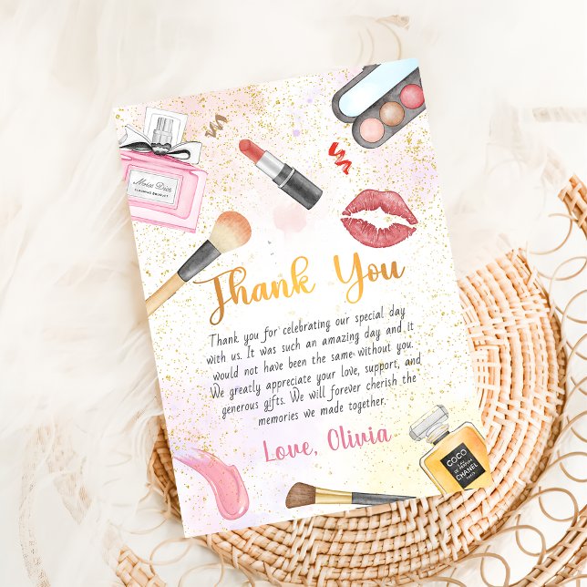 Spa Party Glam Girl Makeup Birthday Thank You Card (Creator Uploaded)