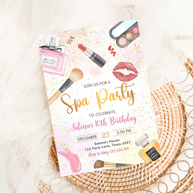Spa Party Glitz Glam Girl Makeup Birthday Invitation (Creator Uploaded)