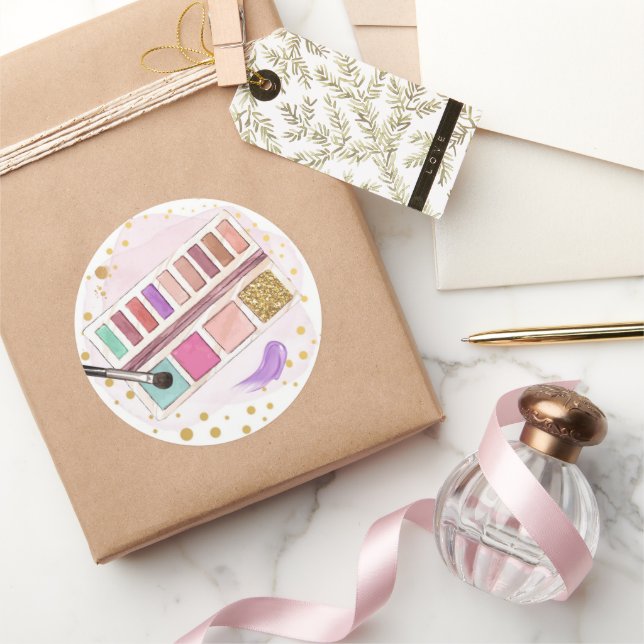 Spa Party Glitz Glam Glamour Girl Makeup Pink Gold Classic Round Sticker (Gifting)