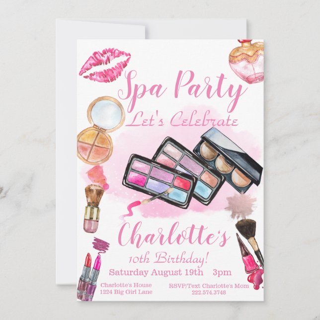 Spa Party Invitation, Editable Birthday Invitation (Front)