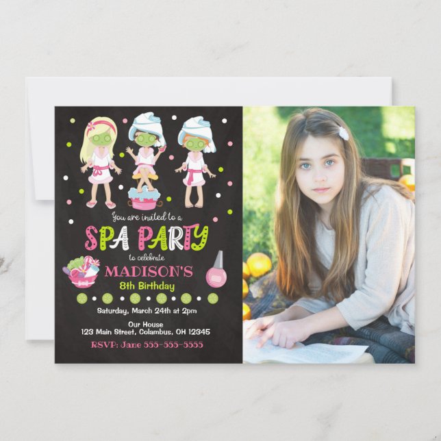 Spa Party Photo Birthday Invitation (Devant)