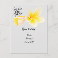 Spa party save the date with Plumeria Flower 