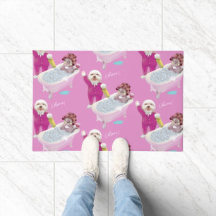 Spa Party: Smiling Bichon & Miss Meow Cheers Doormat