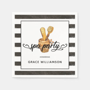 Spa Party Vintage Black and White Striped Napkin