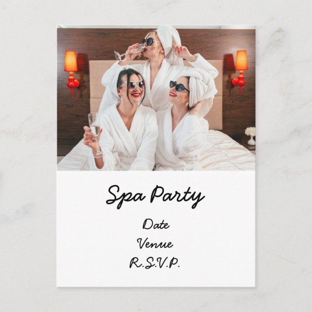 Spa party with your own photo invitation postcard (Front)