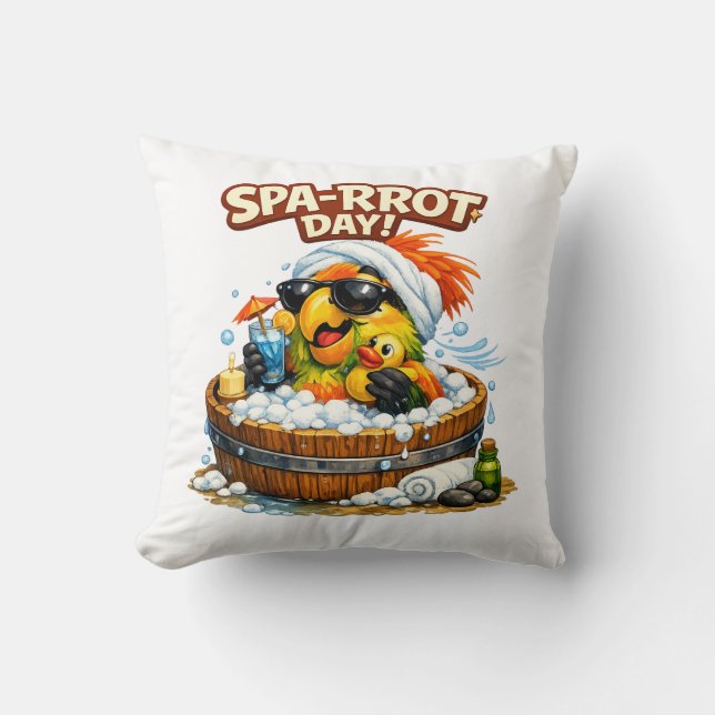 Spa-rrrot Day Funny Parrot Spa Relax Design Throw Pillow (Front)