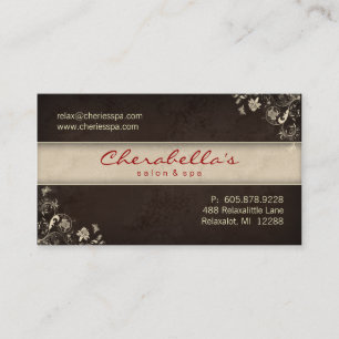 Spa Salon Business Card Floral Butterflies Brown C