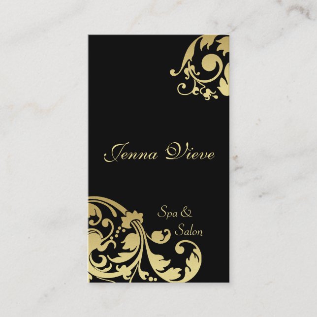 Spa & Salon Business Card Monogram Black & Gold (Front)