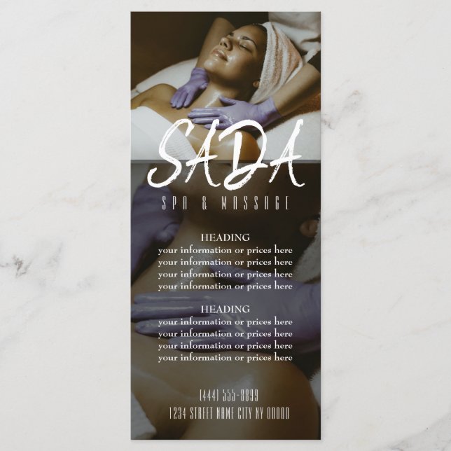 Spa Salon Massage Menu Price List (Front)
