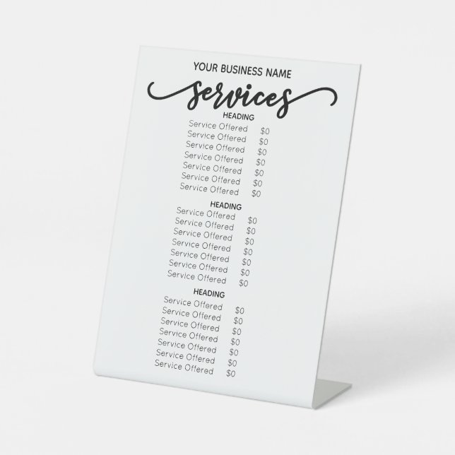 Spa Salon  Price List Menu  Pedestal Sign (Front)