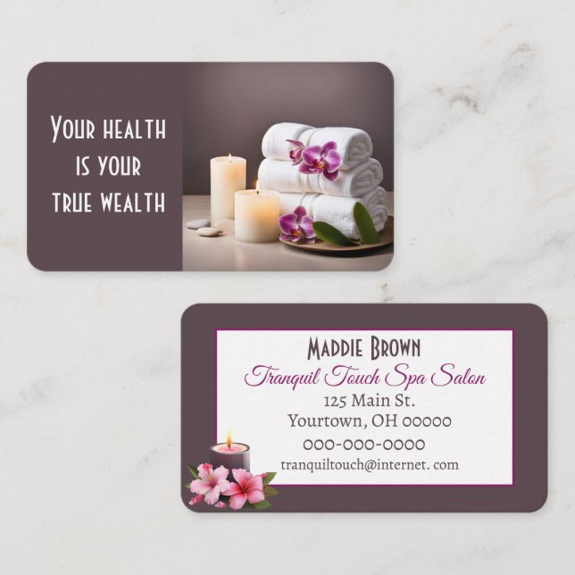 Spa Salon with Towels and Orchids  Business Card (Front/Back)