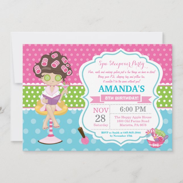Spa Sleepover Slumber Birthday Party Invitation (Front)