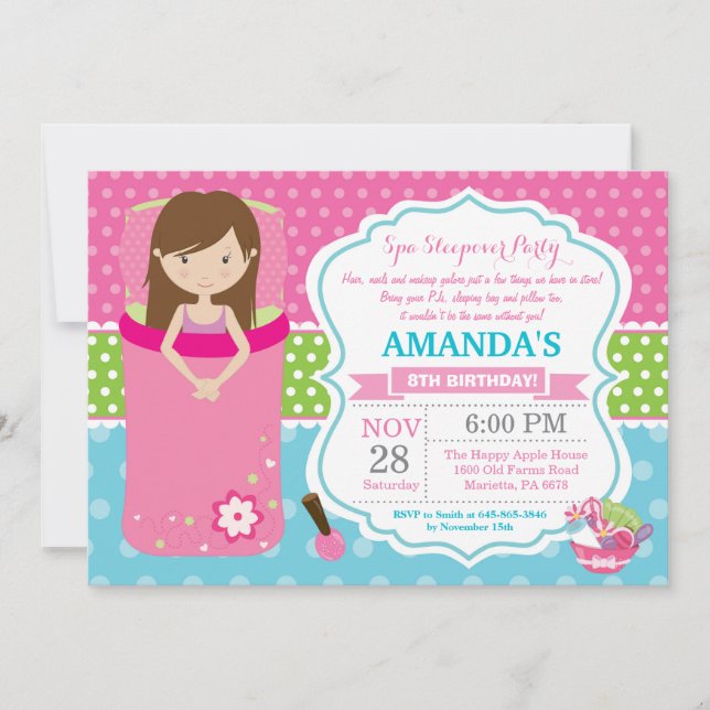 Spa Sleepover Slumber Birthday Party Invitation (Front)