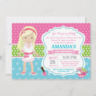 Spa Sleepover Stwood Anniversaire Fête Invitation