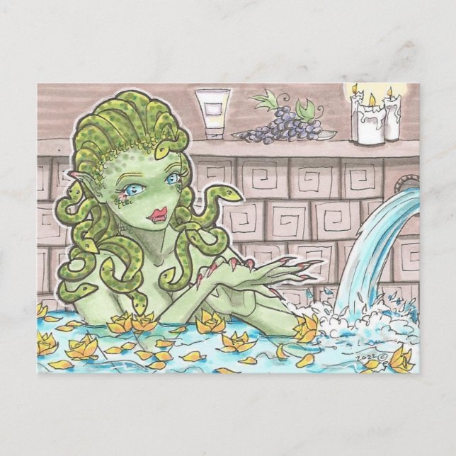 Spa Snakes Hot Tub Medusa Fantasy Art Postcard (Front)