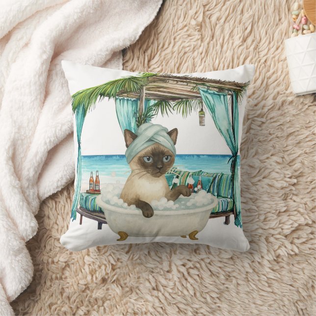 Spa themed for Siamese Cat Lovers Throw Pillow (Blanket)