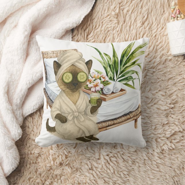 Spa themed for Siamese Cat Lovers Throw Pillow (Blanket)