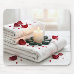 Spa Towels with Red Rose Petals and Hearts Mouse Pad