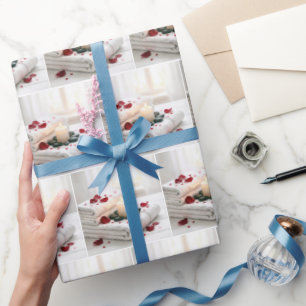 Spa Towels with Red Rose Petals and Hearts Wrapping Paper