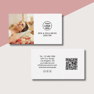 Spa Wellness Centre Custom Logo Photo QR White Business Card