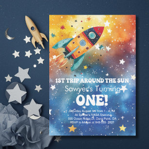 Space 1st Birthday Party First Trip Around the Sun Invitation
