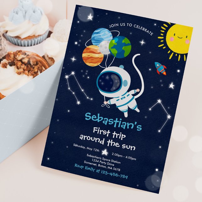 Space 1st Birthday Party First Trip Around The Sun Invitation (Creator Uploaded)