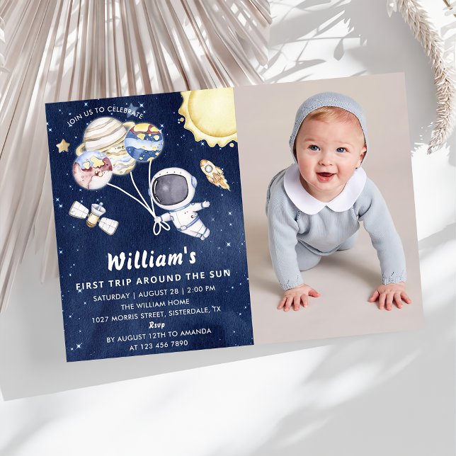 Space 1st Birthday Party First Trip Around The Sun Invitation (Creator Uploaded)