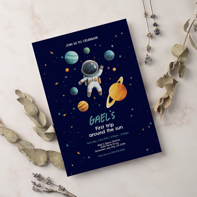 Space 1st Birthday Party First Trip Around The Sun Invitation (Creator Uploaded)