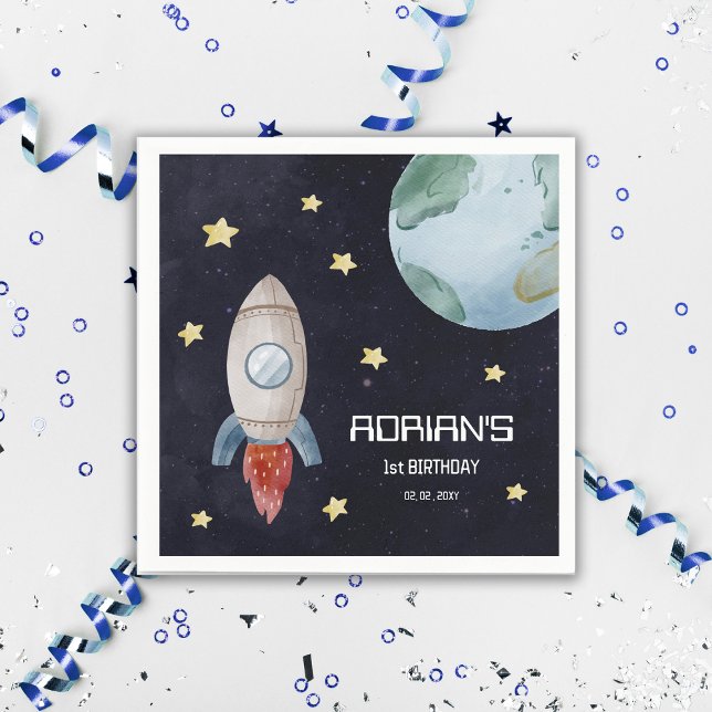 Space 1st Birthday Party First Trip Around The Sun Napkin (Space Birthday Party Napkin)