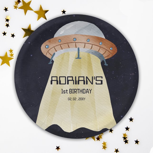 Space 1st Birthday Party First Trip Around The Sun Paper Plate (Space Birthday Paper Plate)
