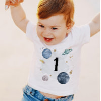 Space 1st Birthday Planets Galaxy One Shirt Boy