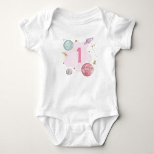 Space 1st Birthday Planets Galaxy One Shirt Girl