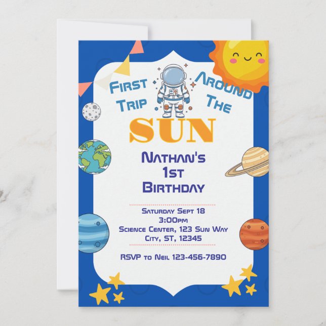 Space 1st Trip Around the Sun birthday Invitation (Front)